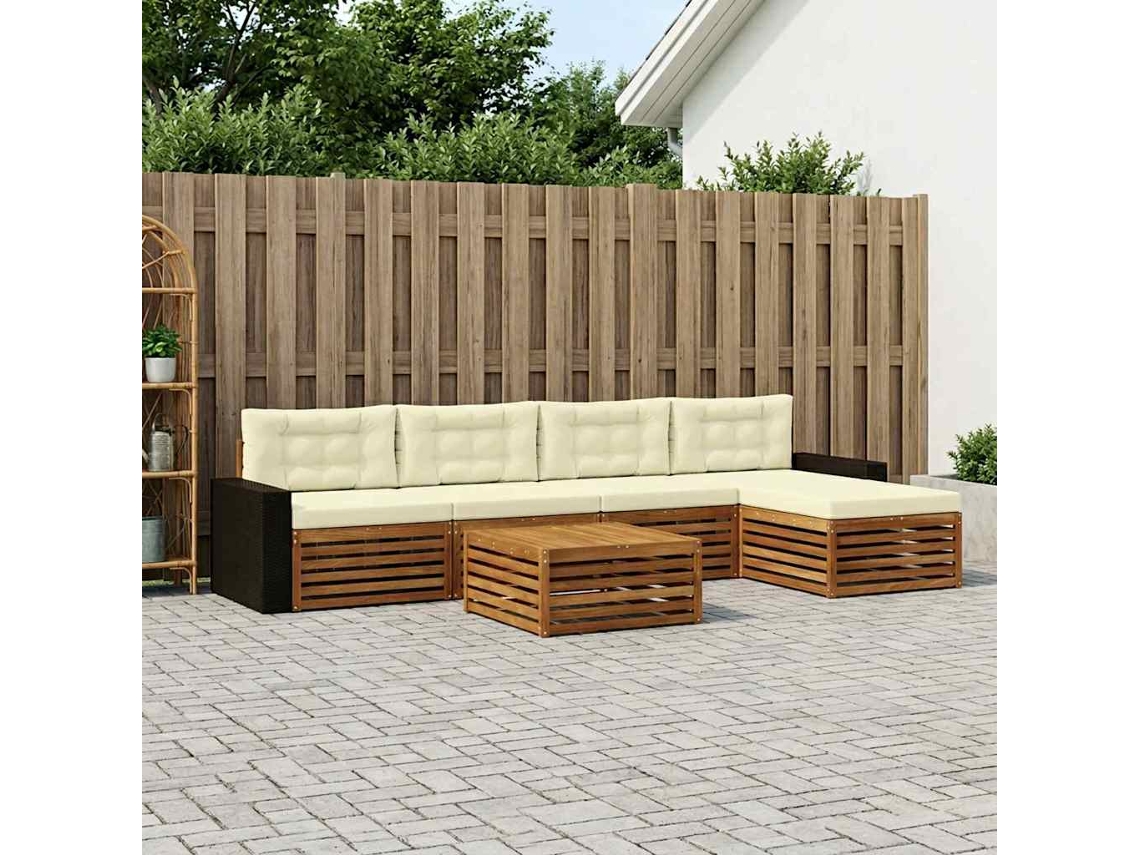 Vidaxl Conjunto De Sofás Para Exterior 6 Unid. Natural E Creme