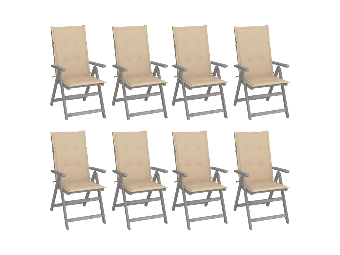 Vidaxl Cadeiras Jardim Reclináveis C/ Almofadões 8 Pcs Acácia Cinzento