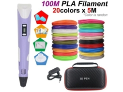 Caneta De Impressão 3d Portátil,temperatura/velocidade Ajustáveis Com Caixa De Armazenamento,5m X 20 Cores Filamentos Pla, Roxo Digitallab