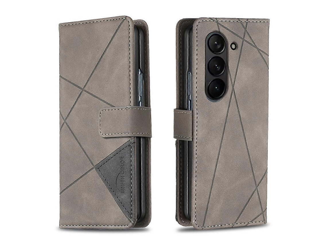 Capa De Celular Em Couro Com Textura De Losango E Fecho Magnético Para Samsung Galaxy Z Fold5