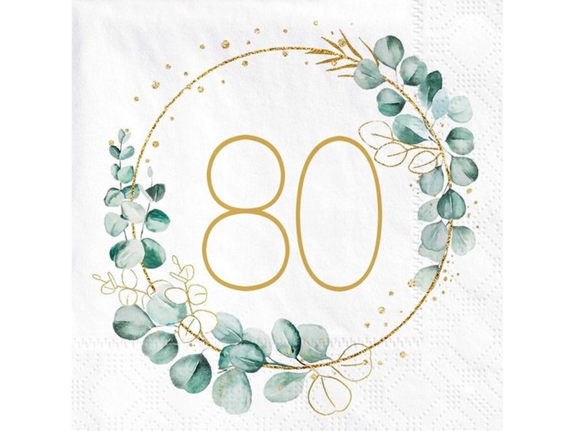 Serviços De Mesa Para Aniversário 80 Anos - 40 Unidades - Design De Eucalipto - 3 Camadas - Papel De Alta Qualidade - Ambientalmente Amigável - Serviç