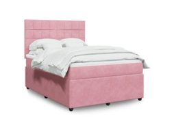Cama Com Molas/colchão 160x200 Cm Veludo Rosa