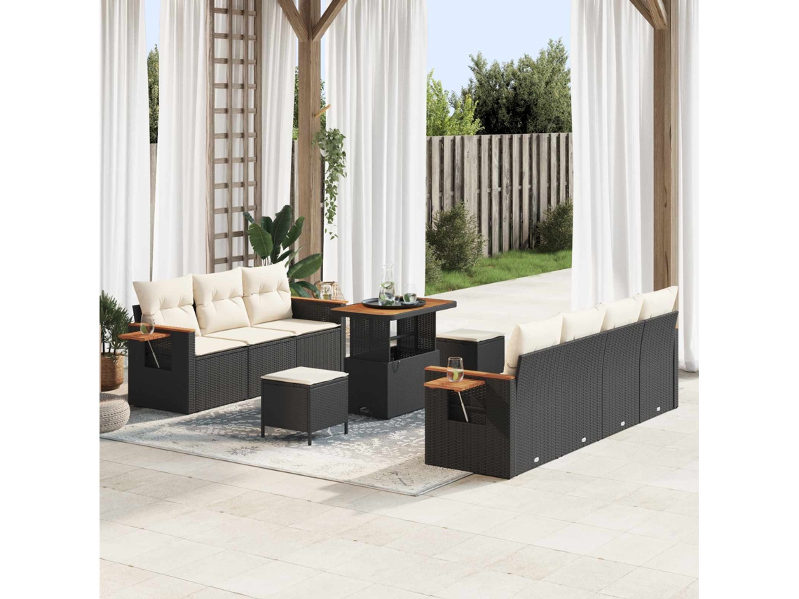 Vidaxl Conjunto De Sofá De Jardim 10 Unid. Preto Vime Pe