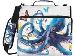 Organizador De Bolsa Aquarela Polvo Azul, Pasta De 3-argolas Com Bolso Laptop, Poliéster Resistente À Água