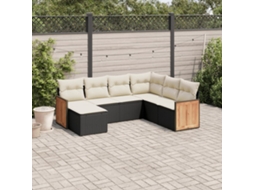Vidaxl 7 Pcs Conjunto De Sofás P/ Jardim C/ Almofadões Vime Pe Preto