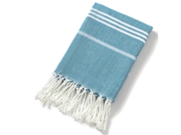 Conjunto de 3 Toalhas de Banho Absorventes com Franjas em Veludo Turco Natural, com Tema Natalino. MDUG (azul)