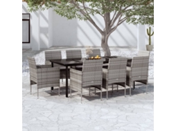 Vidaxl 9 Pcs Conjunto De Jantar Para Jardim C/ Almofadões Cinza/preto