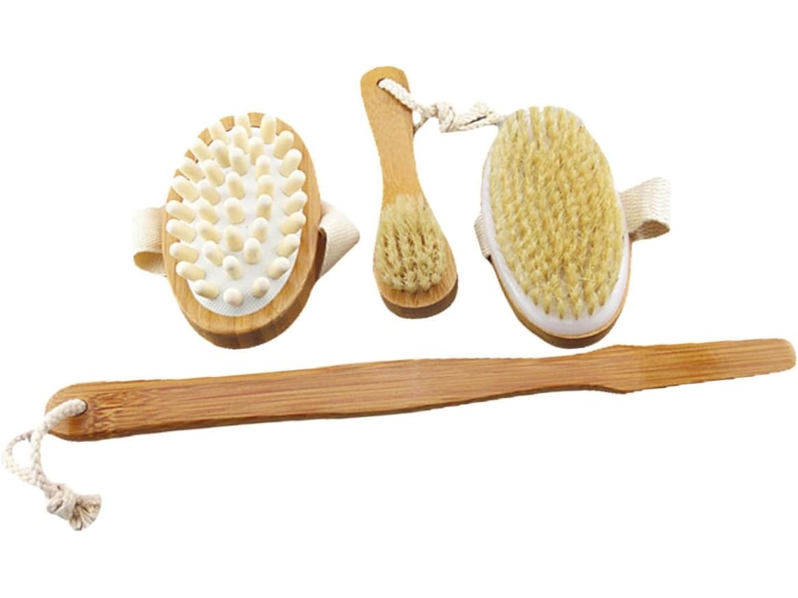Conjunto De 4 Escovas Banho Baluue Com Cerdas Naturais E Cabo Longo, Escova Esfoliante Corporal, Escova Leve Para As