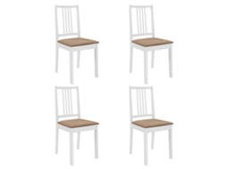 Vidaxl Cadeiras De Jantar Com Almofadões 4 Pcs Madeira Maciça Branco