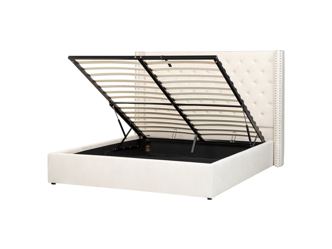 Cama de Casal BELIANI Lubbon de Veludo Branco Creme 160x200
