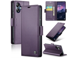 Capa Para Samsung Galaxy A06 De Couro Com Fecho Borboleta Textura De Lichia E Proteção Rfid Antirroubo Roxa