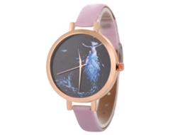 Relógio de Pulso Feminino de Quartzo com Pulseira de Couro Pu Estilo Simples Rosa