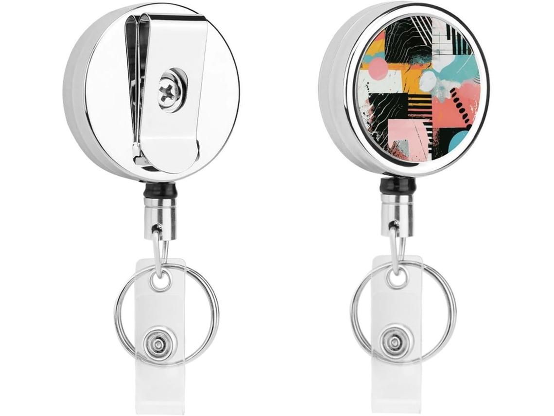 Porta-crachá retrátil com clipe de identificação em estilo colagem abstrata, porta-cartões retrátil