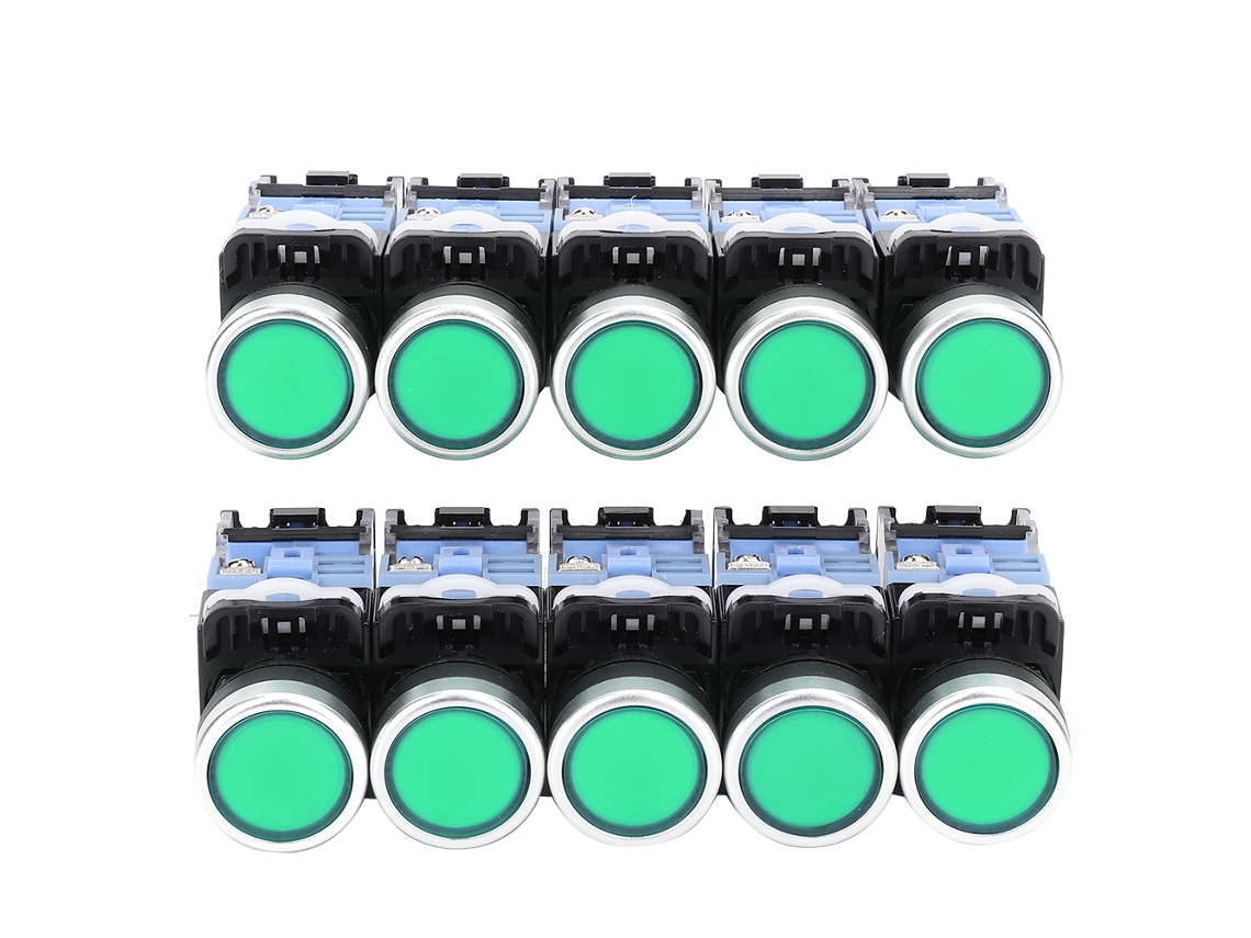 Interruptor De Botão Plano De Auto-bloqueio Bem38-11ds(la38) 22mm Com Luz Indicativa Verde 10 Pcs 1no/1nc