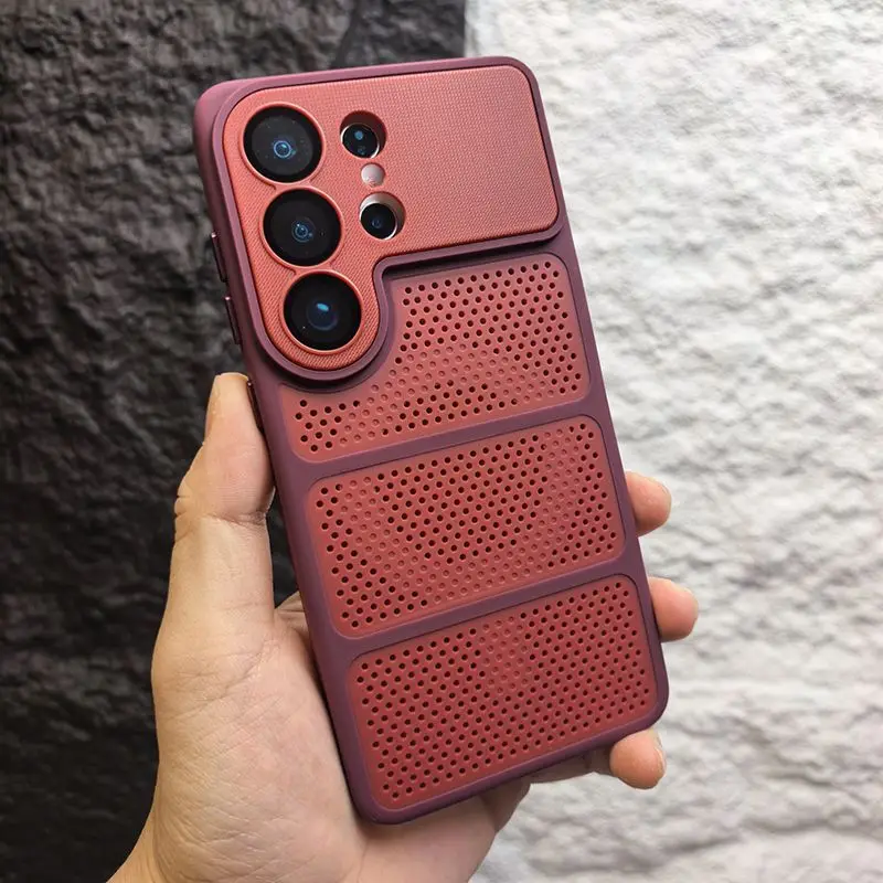 Capa Para Celular (vermelha S25ultra) Com Dissipação De Calor Em Malha E Capa Traseira Rígida Magnética.