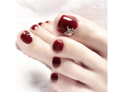 Conjunto de Tips para Unhas dos Pés Modelo em Vermelho Vinho com Strass Coloridos