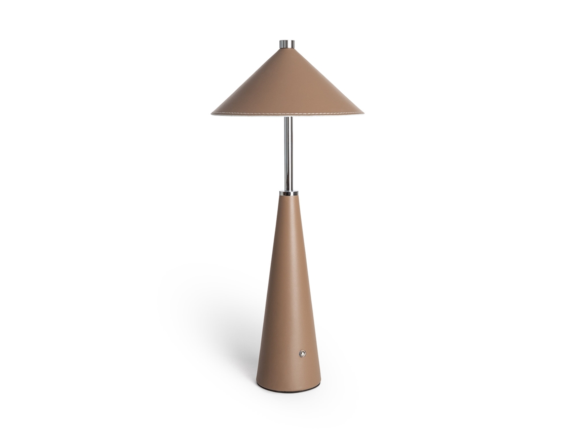 Candeeiro De Mesa Led Portátil Em Couro E Metal Com Bateria Usb Recarregável Tyu Tule Castanho