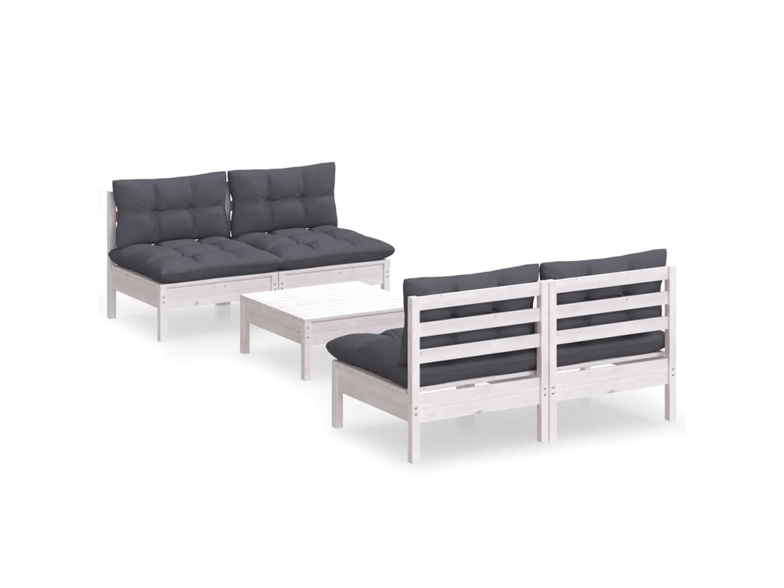 Conjunto de 5 Lounge de Jardim com Almofadões Antracite Pinho MAISON EXCLUSIVE