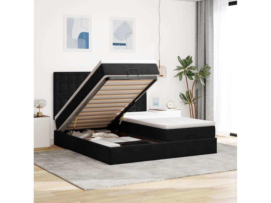 Vidaxl Estrutura De Cama Otomana Com Colchões 180x200cm Veludo Preto