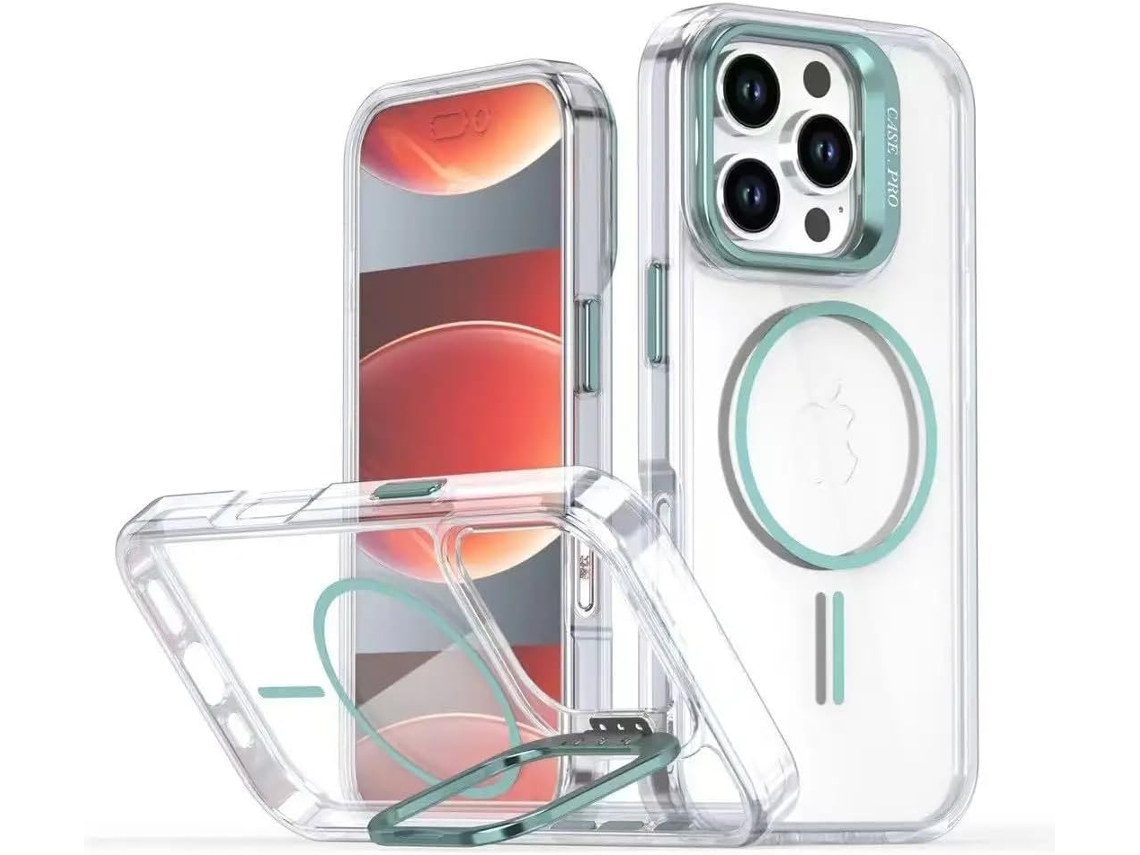 Capa Transparente Brilhante Para Iphone 13 Pro Max Com Suporte Magnético Para Lente E Lente De Tpu Resistente A Impactos - Azul.