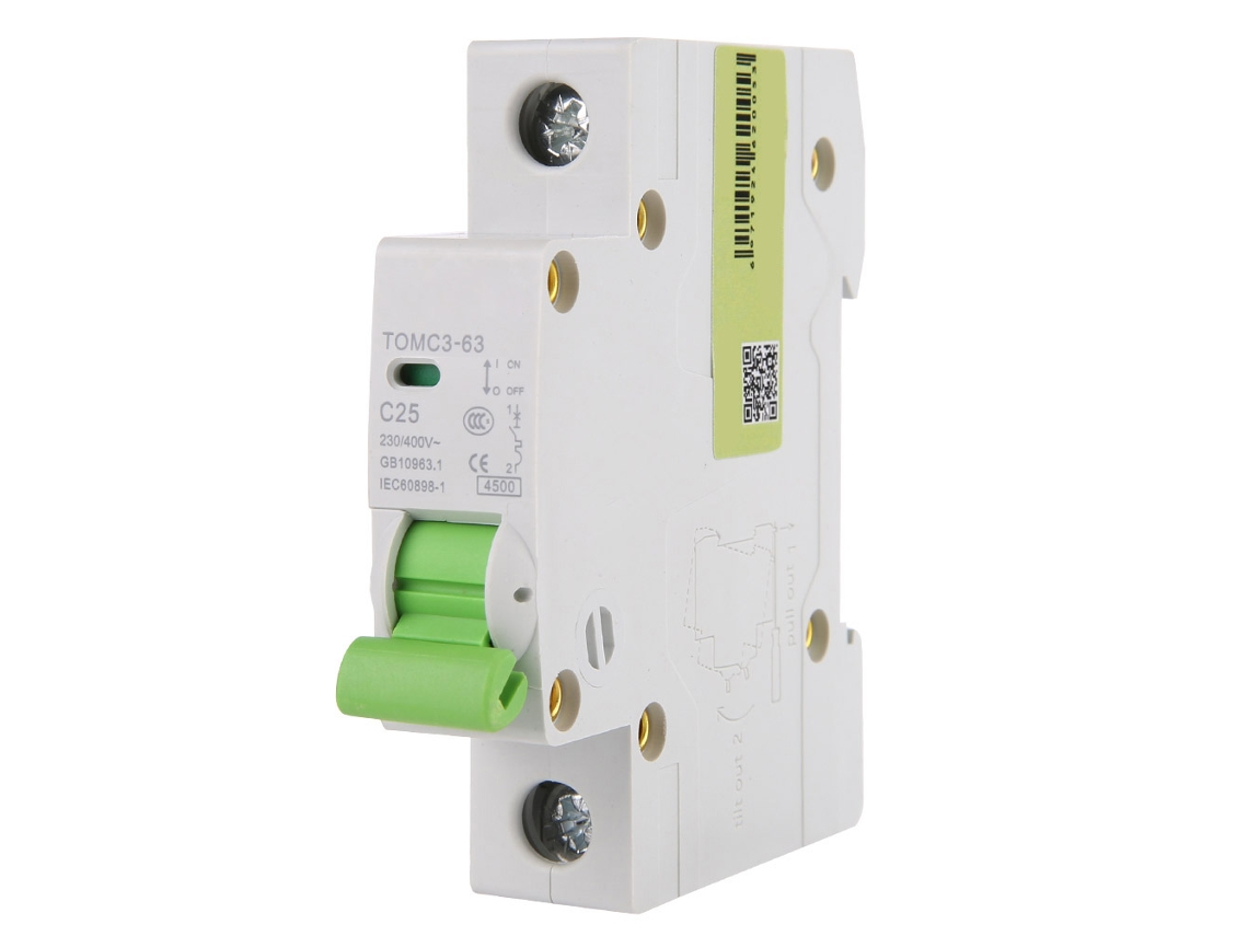 Veloriskku tomc3 63 230/400v Ca 1p Disjuntor Miniatura Tipo C Curva C com Barra Bus U (25a)