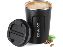 Taza de Café Aislada de Acero Inoxidable 13oz, Viaje Con Doble Pared Y Vacío, Termo Anti derrame Negro