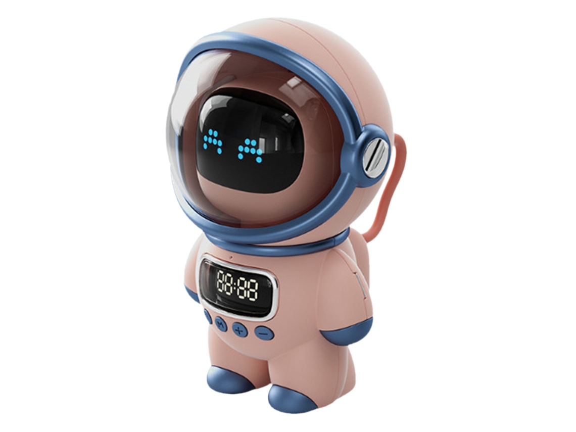 Rebe-altavoz Bluetooth Astronauta Inteligente Com Relógio E Luz Noturna Presente De Aniversário Rosa