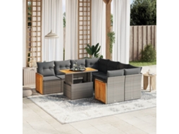 Vidaxl 9 Pcs Conjunto Sofás P/ Jardim Com Almofadões Vime Pe Cinzento