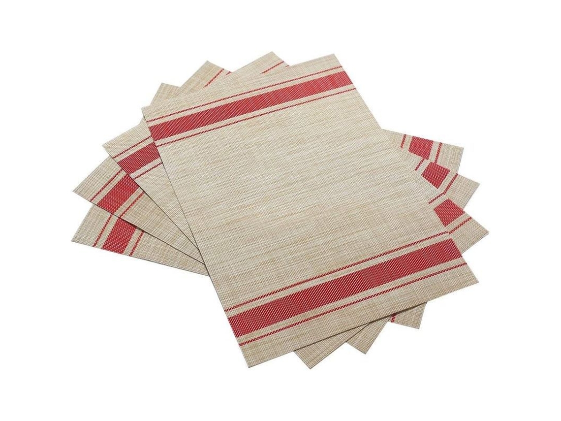 2026-tapetes De Mesa De Pvc Tejidos, Conjunto De 6 (rojo), 45x30cm, Lavável, Resistente Ao Calor
