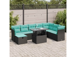 Vidaxl 9 Pcs Conjunto Sofás P/ Jardim Almofadões Vime Pe/acácia Preto