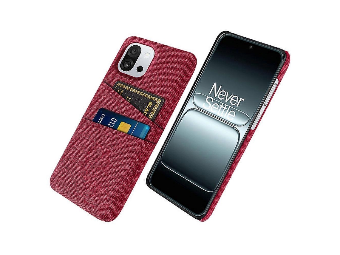 Capa De Tecido Capa Rígida De Pc Com Compartimentos Duplos Para Cartão Tkdaddy Para Oneplus 13t 5g, Vermelha