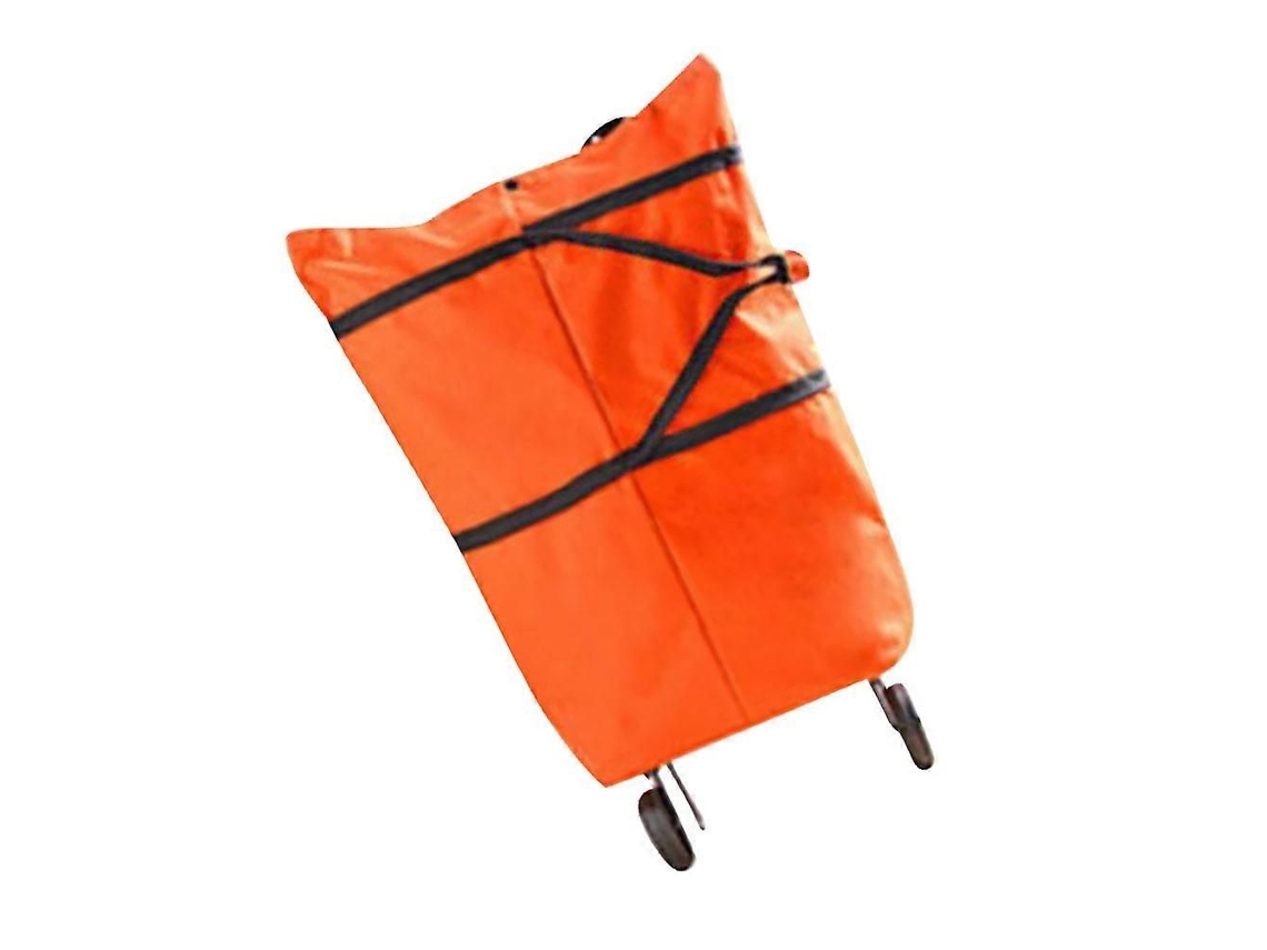 Carrinho De Compras Dobrável Com Rodas, Pacote Com 1 Unidade, Ideal Para Caminhadas E Viagens, Na Cor Laranja. Possui Grande Capacidade E Design