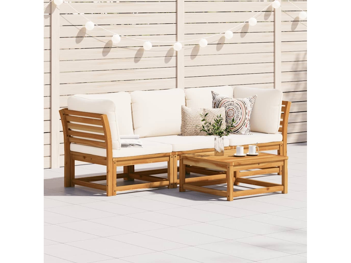Vidaxl 3 Pcs Conjunto Lounge De Jardim C/ Almofadões Acácia Maciça