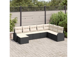 Vidaxl Conjunto De Sofás Com Almofada 8 Pcs Preto E Branco Vime Pe