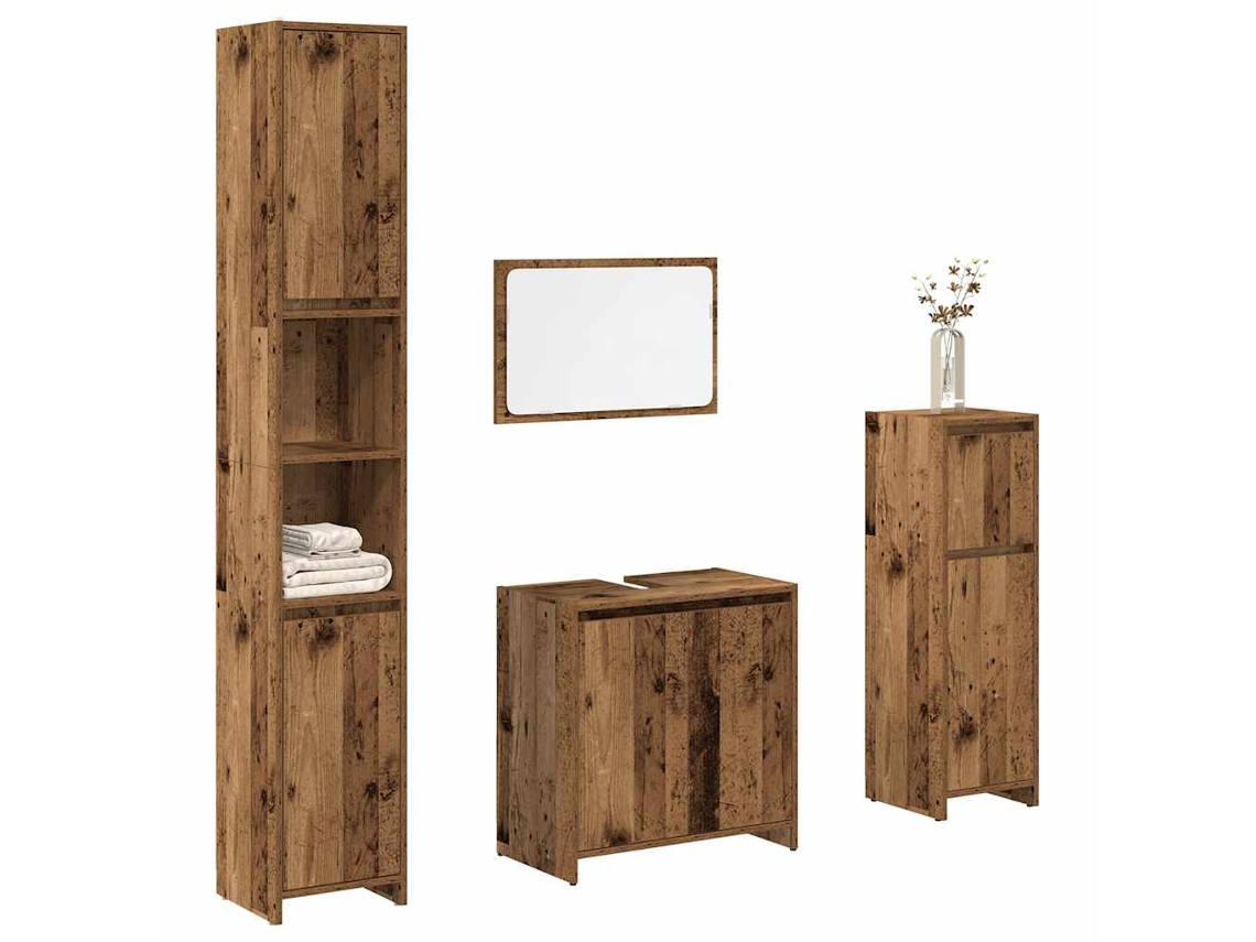 Vidaxl 4 Pcs Conj. Móveis Casa Banho Derivados Madeira Madeira Velha