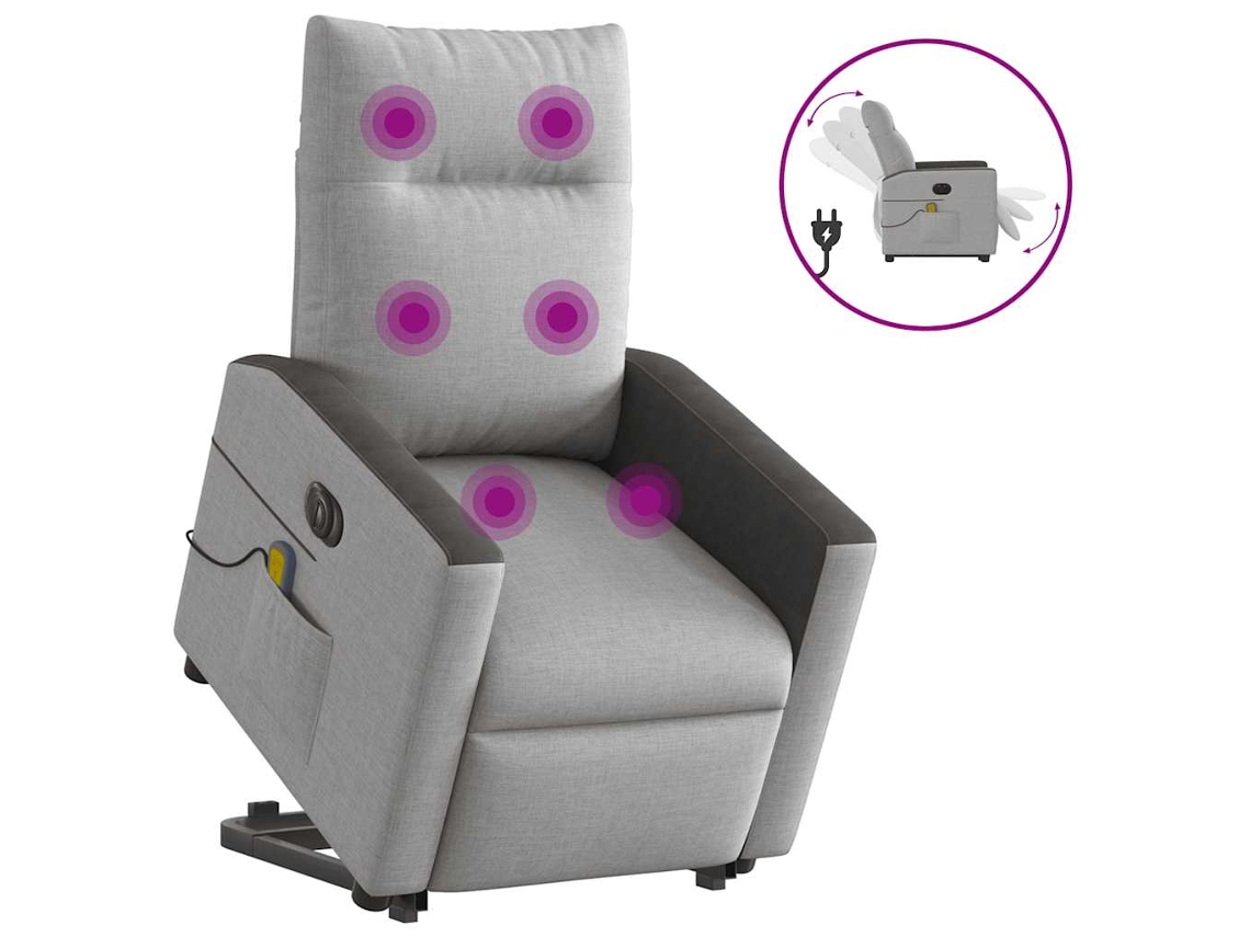 Vidaxl Poltrona Elétrica Elevatória Massagens Tecido Cinzento-nublado