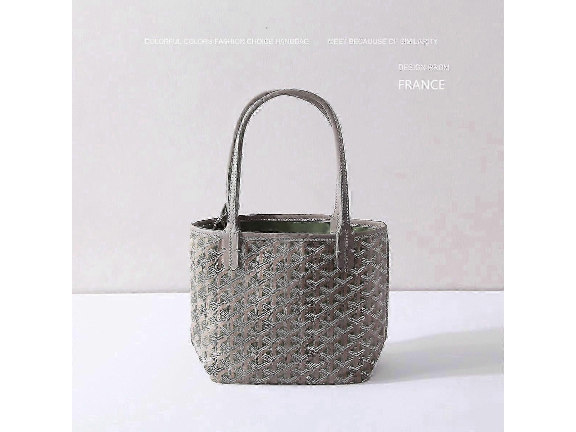 Bolsa Tote Com Bolsa Removível Clássica, Tecido Resistente E Couro Cognac Para Presente--grayish Green