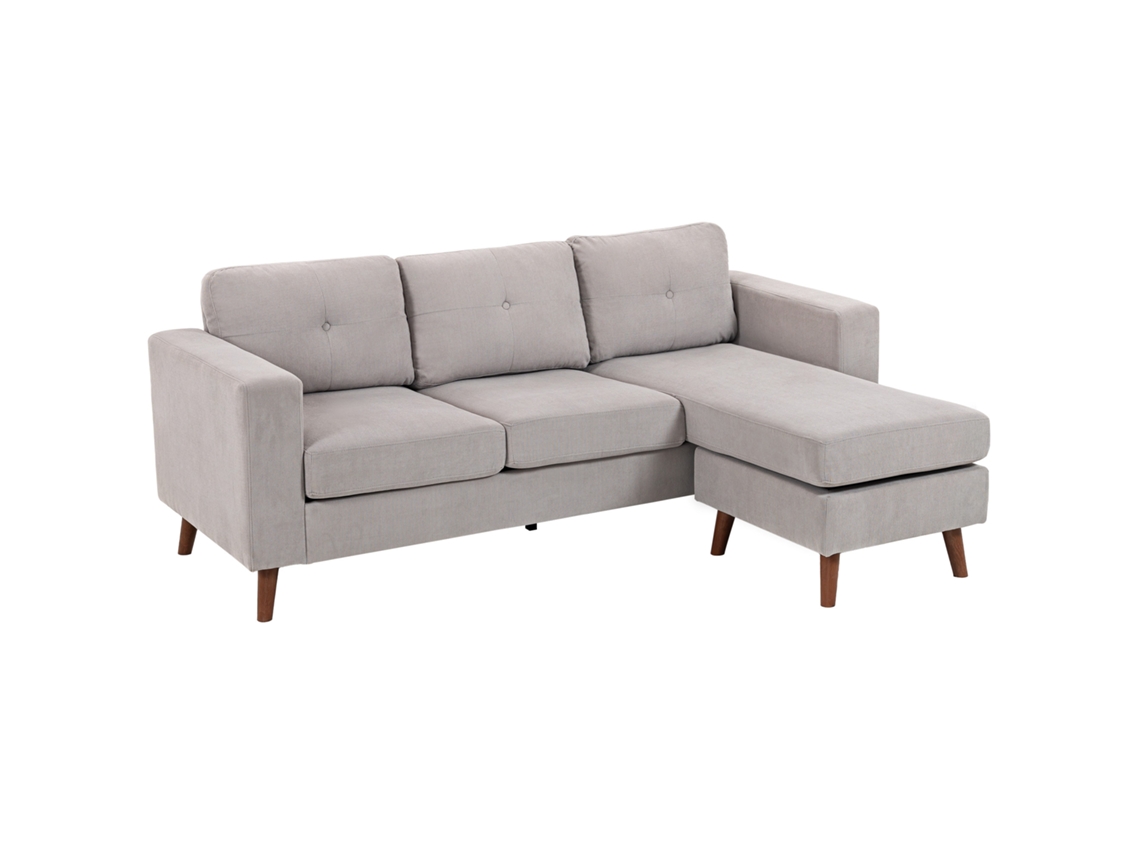 Sofá CHEZMOI de canto, veludo cotelê, chaise longue, aço, cinza claro