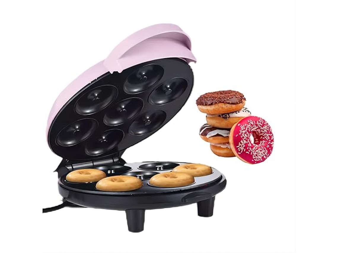 Mini Máquina De Fazer Donuts Com Superfície Antiaderente Para 7 Donuts Rosa 