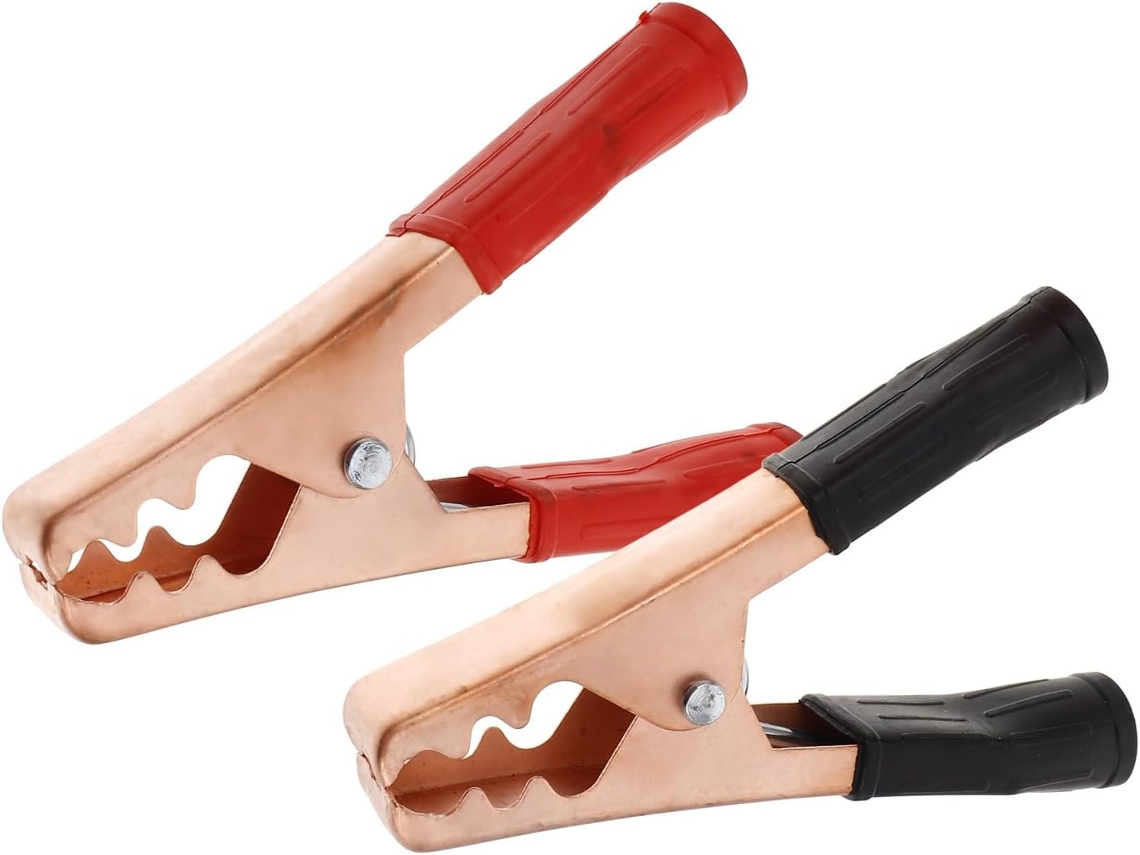 Conjunto De 2 Clipes De Metal E Plástico Para Cabos De Bateria, Com Garras Tipo Jacaré Resistentes Para Uma Conexão Estável.