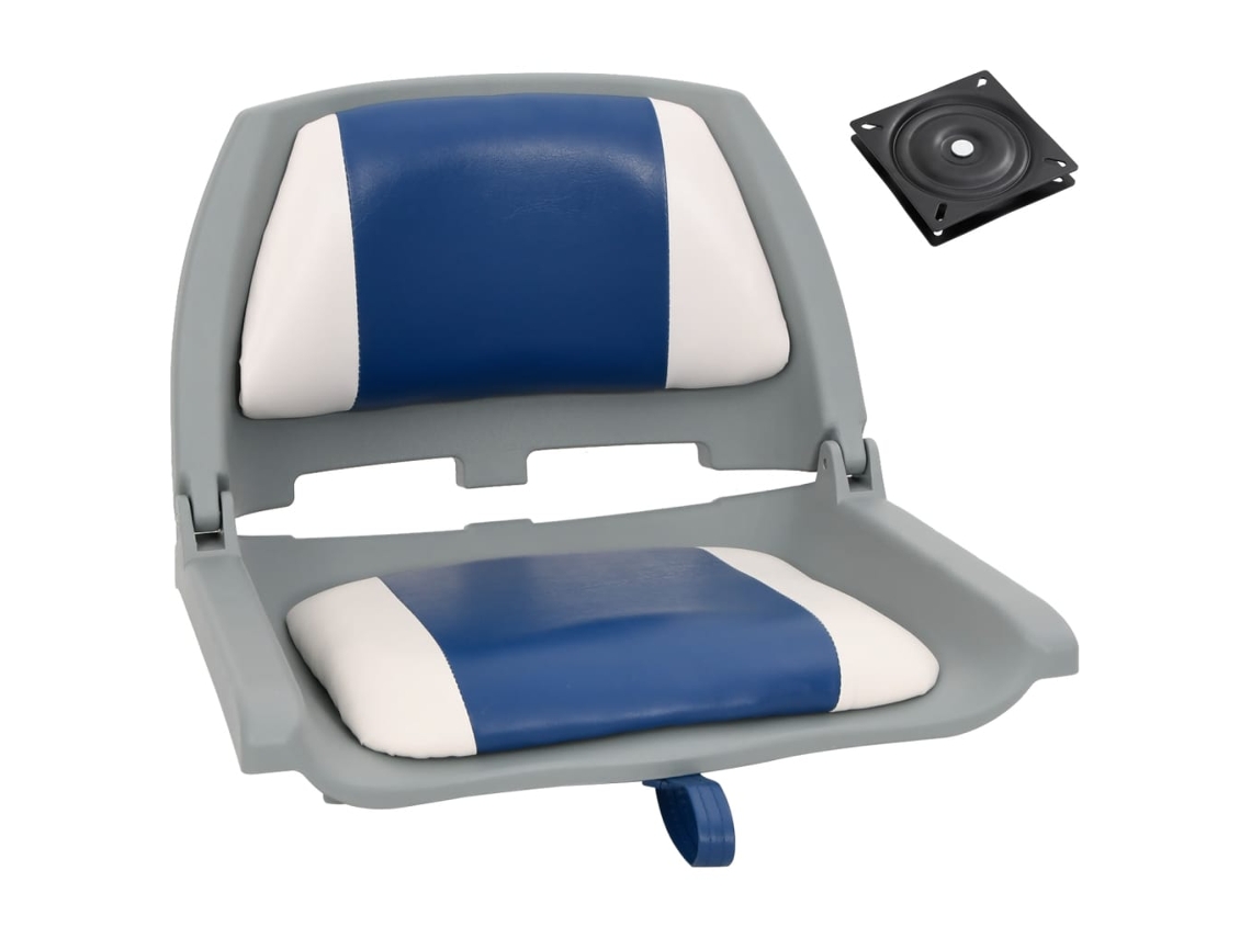 Vidaxl 2 Pcs Conj. Assento De Barco Dobrável Com Almofada Azul/branco