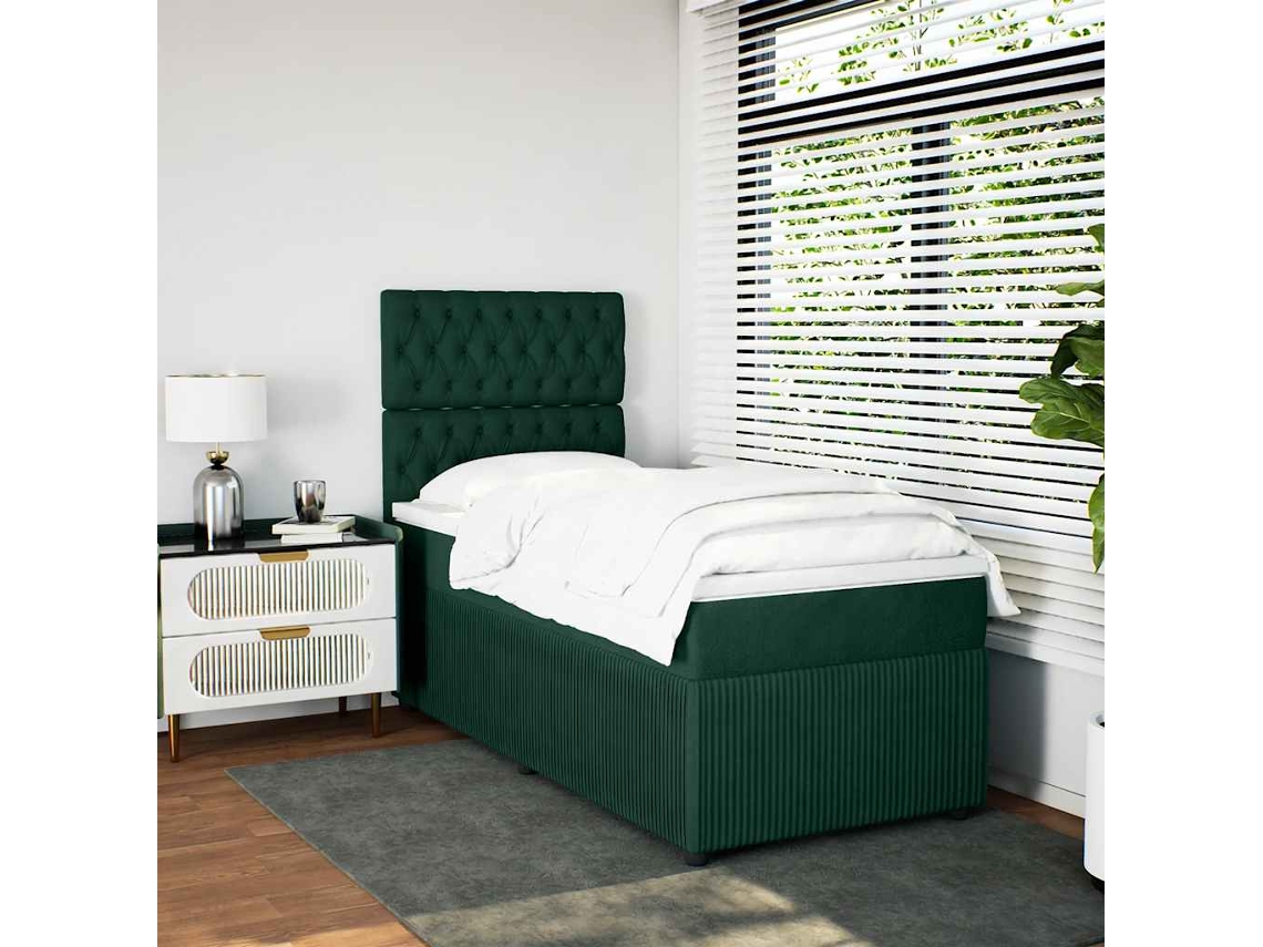 Vidaxl Cama Com Molas/colchão 90x190 Cm Veludo Verde-escuro