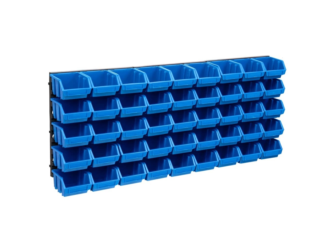 vidaXL 48 pcs Kit caixas arrumação com painéis de parede azul e preto