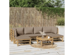 Vidaxl 7 Pcs Conj. Lounge Jardim Bambu C/ Almofadões Cinza-acastanhado