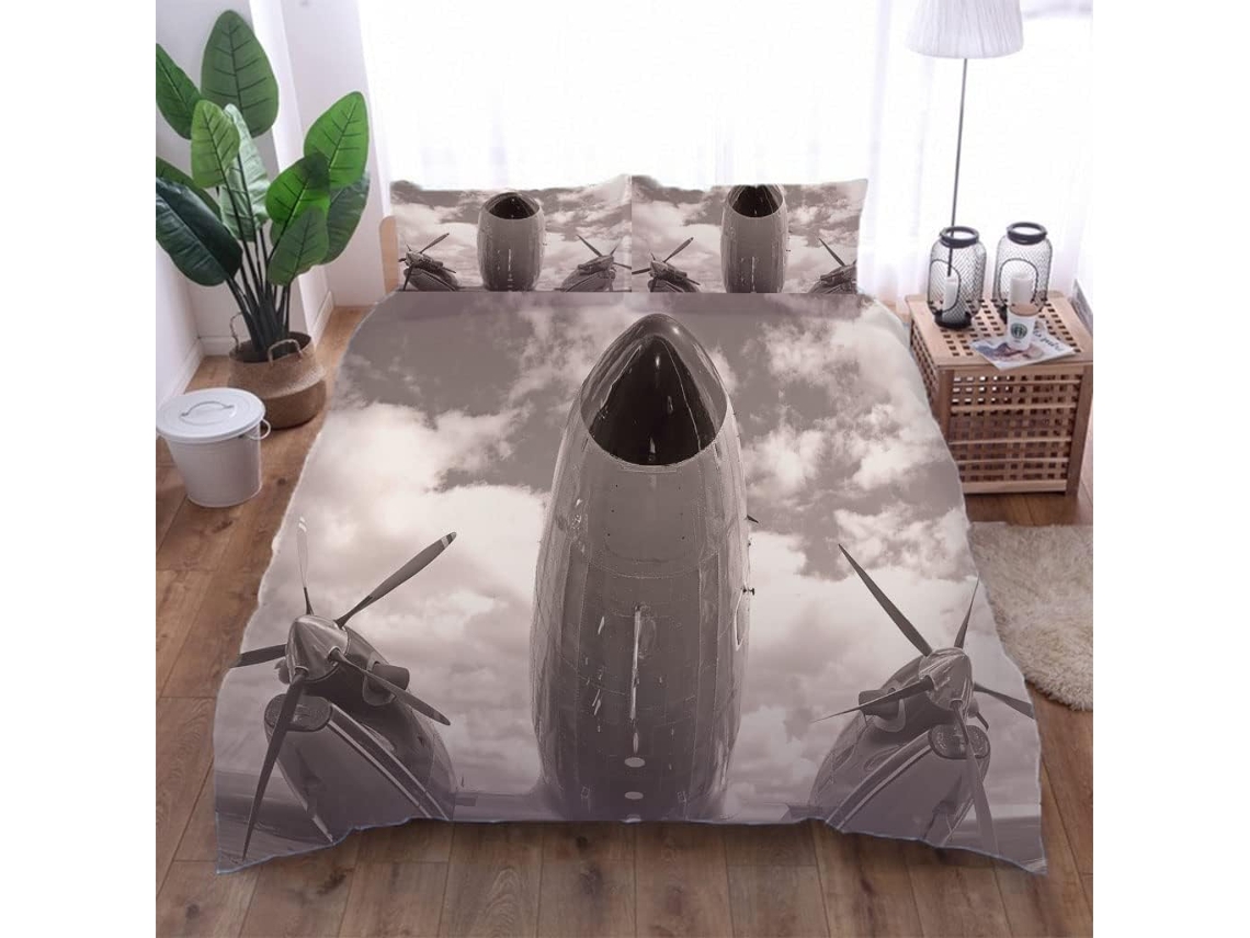 Capa de Edredom com Estampa 3d Avião Branc em Microfibra Fronha 220x240cm, 220 X 240 Cm