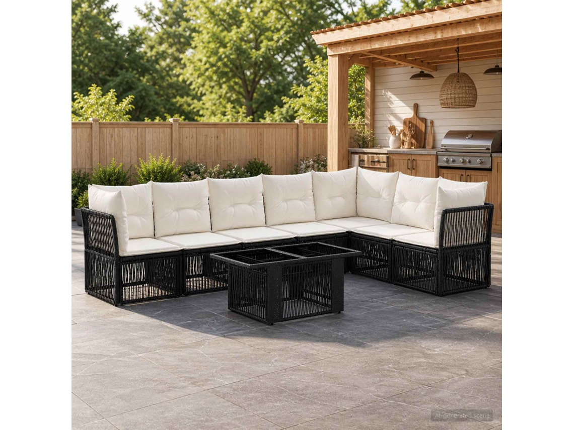 Vidaxl Conjunto De Sofá De Jardim 8 Unid. Preto Vime Pe