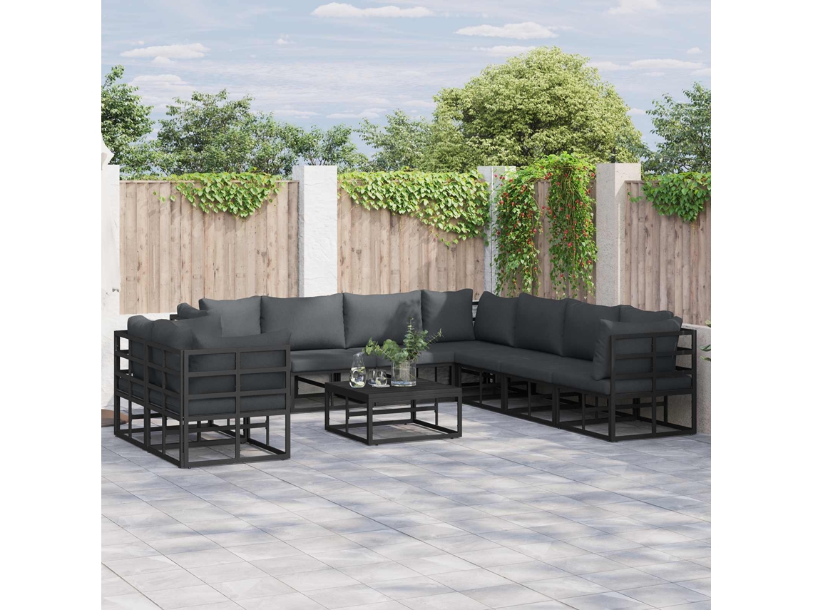 Vidaxl Conjunto De Sofá De Jardim Com Almofada 9 Pcs Preto Alumínio