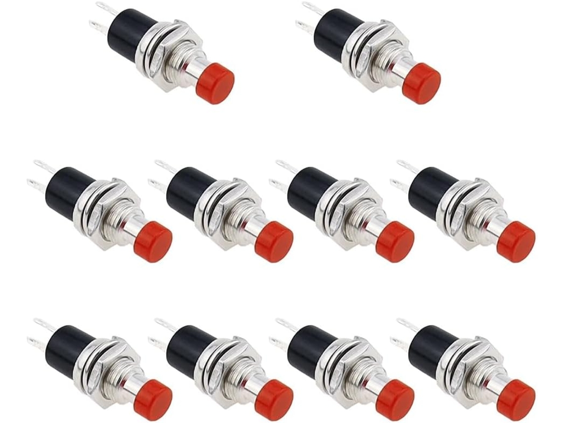10 20 Peças de Interruptor de Botão Momentâneo Normalmente Datadas, Vermelho e Preto, Metal e Plástico, Com