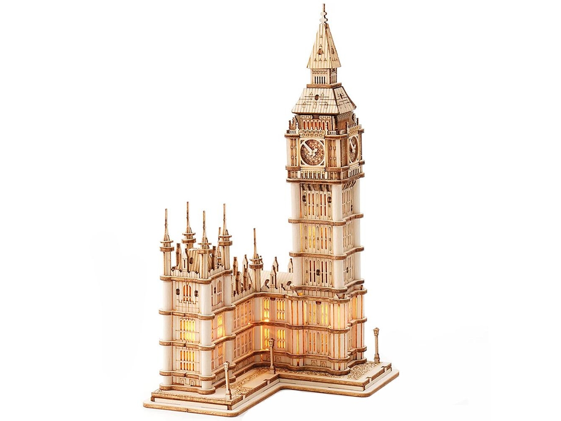 Ats puzzles de Madera 3d Puente Y Torre de Reloj Kit de Modelo Diy Con Luces Led Decoración Hogar Juguetes Educatsivos