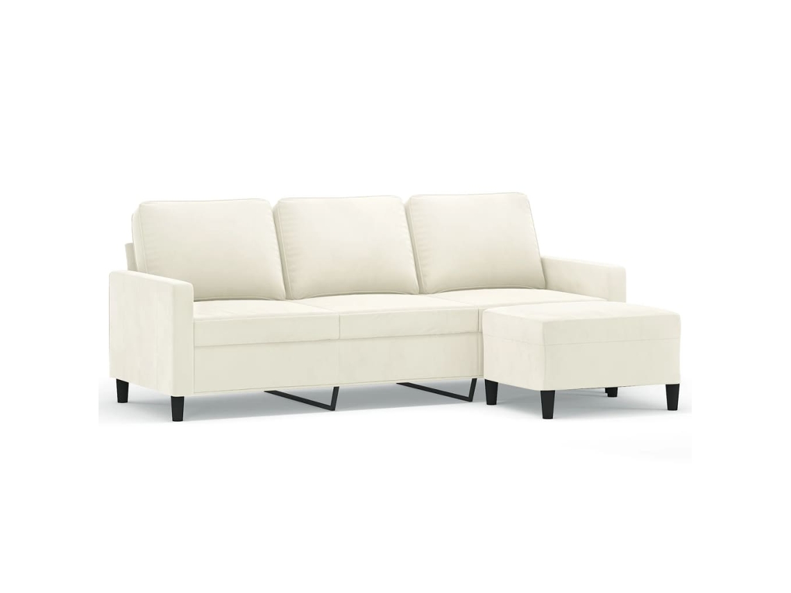 3-seater Sofa With Footstool, 3-seater Sofas With Footstools Vidaxl Creme Veludo (n/a)